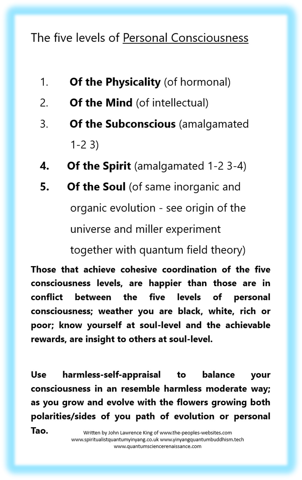 The five levels of Personal Consciousness by john lawrence king The five levels of Personal Consciousness by john lawrence king